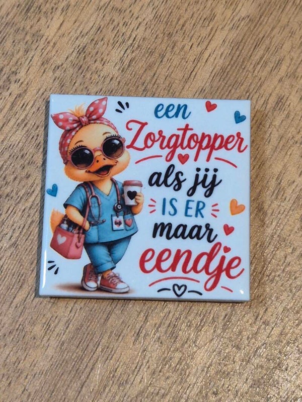 Magneet tegel | zorgtopper eendje vrouw