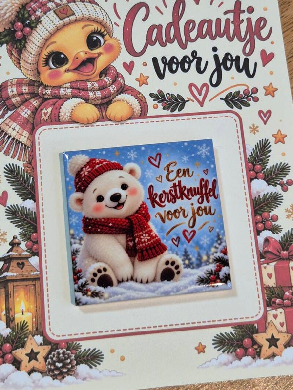 Magneet tegel | Een kerstknuffel voor jou ijsbeer