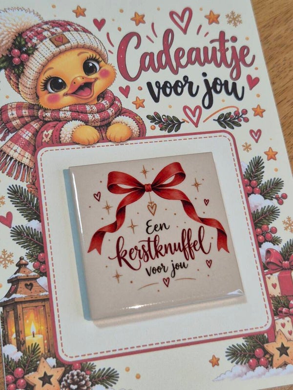 Magneet tegel | Een kerstknuffel voor jou strikje