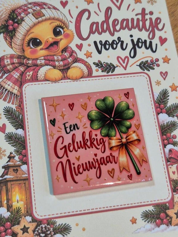Magneet tegel | Een gelukkig Nieuwjaar klavertje