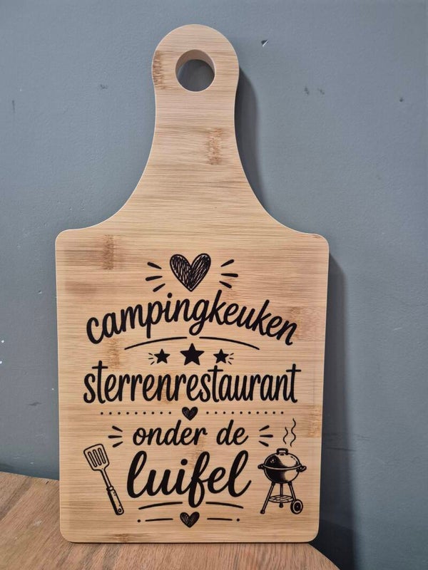 Snijplank - Camping keuken tekst