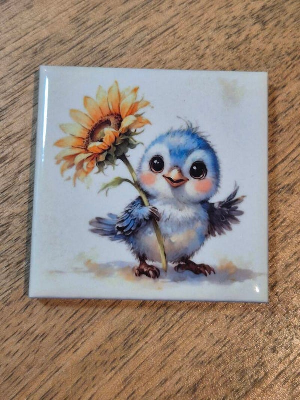 Magneet tegel | vogel met bloem