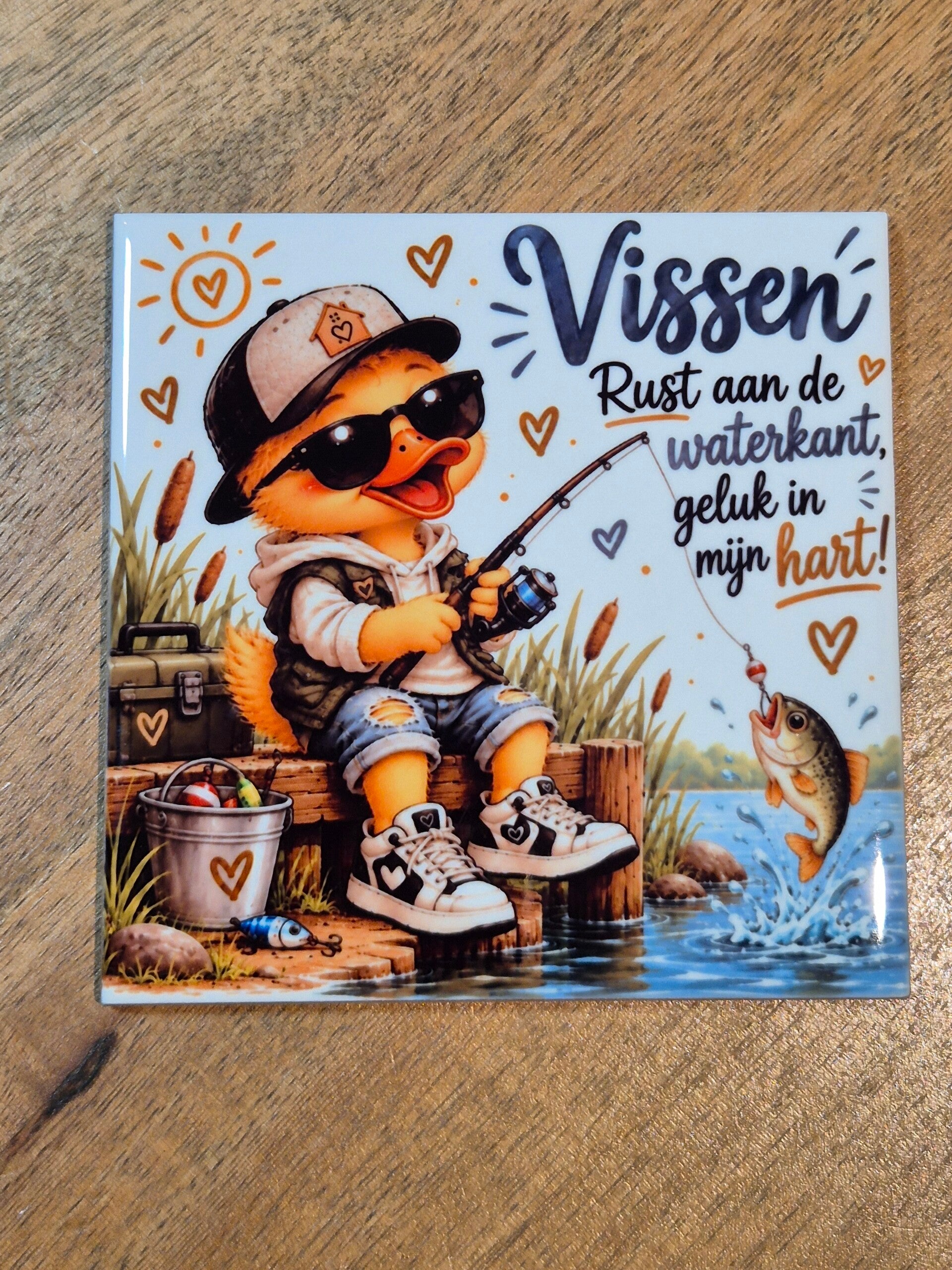 Tegel | Vissen rust aan de waterkant geluk in mijn hart