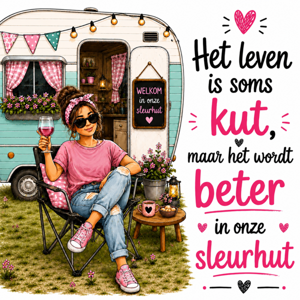 Tegel | Het leven is kut roze shirt bruin haar