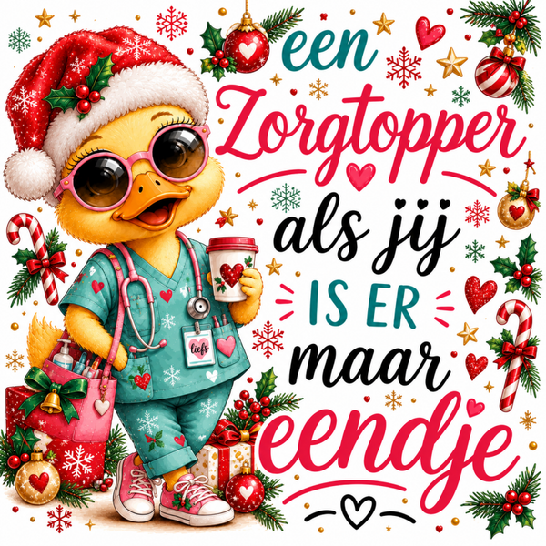 Tegel | Zorgtopper dames eend in kerstsfeer