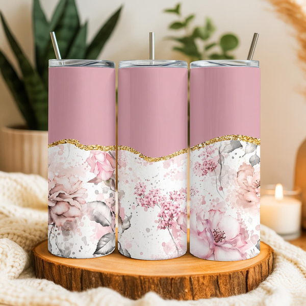 Tumbler / Drinkbeker | Bloemen oud roze
