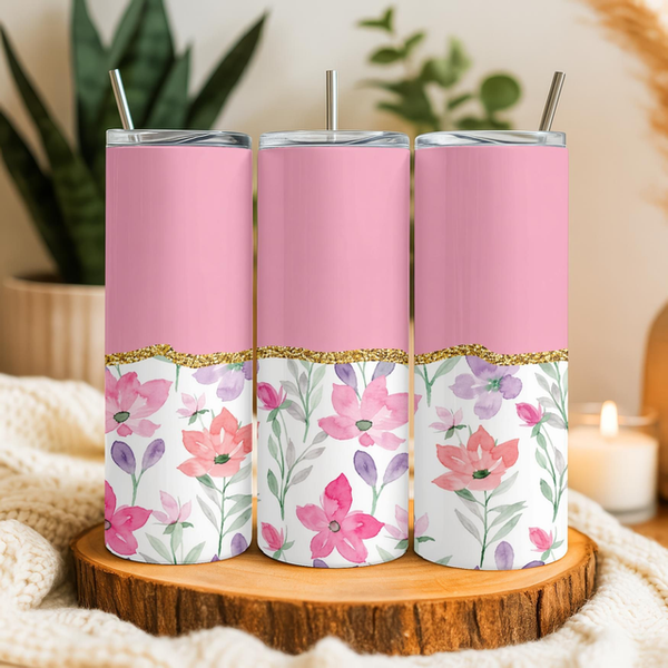 Tumbler / Drinkbeker | Roze bloemen