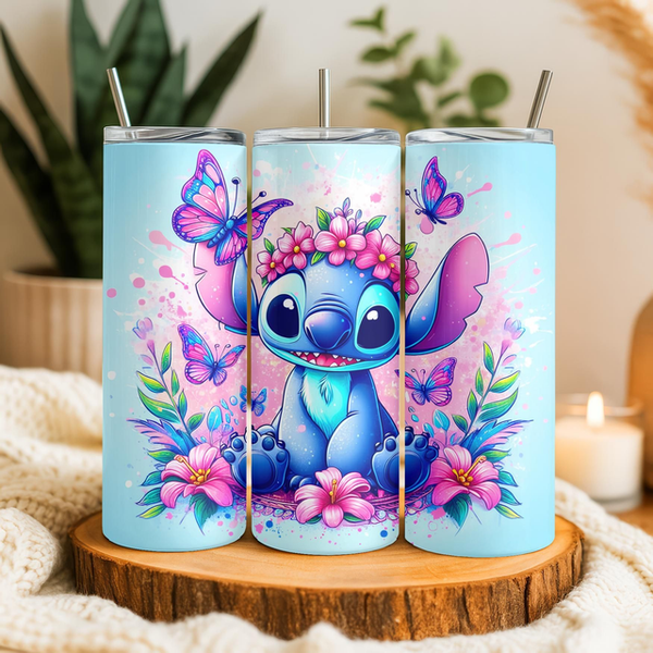 Tumbler / Drinkbeker | Stitch vlinders bloemen