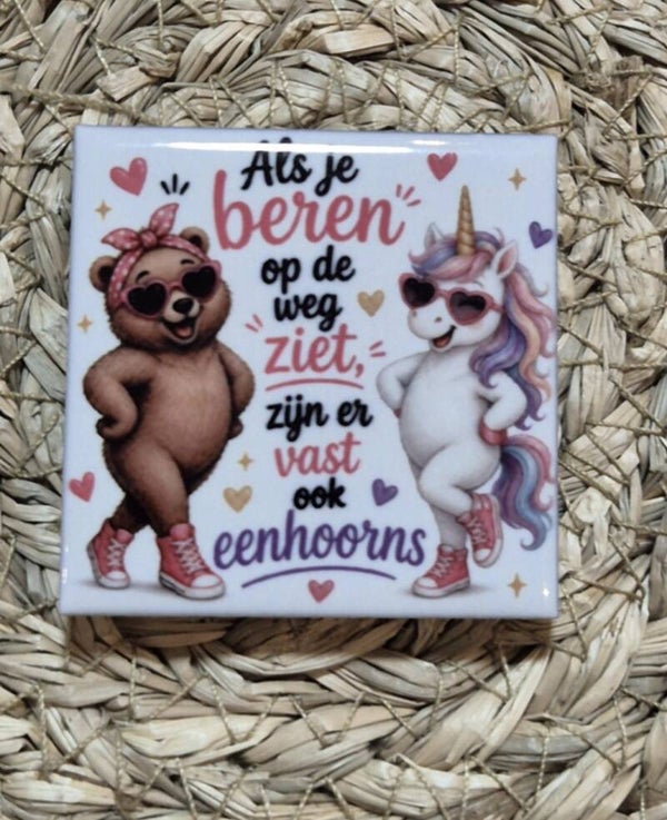 Magneet tegel | Beren en eenhoorns