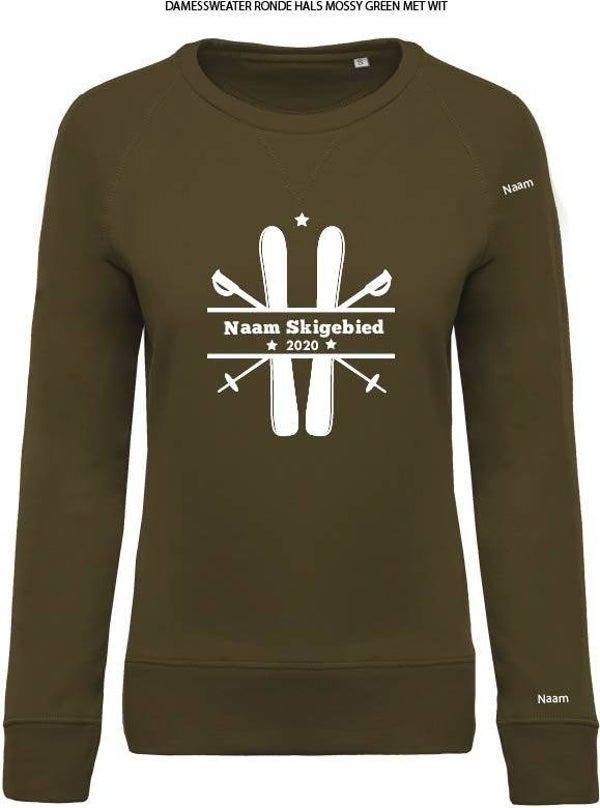 DAMESSWEATER RONDE HALS BIO RAGLANMOUWEN MET OPDRUK
