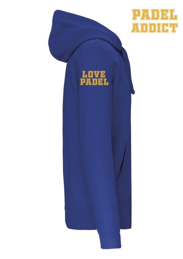 "PADEL ADDICT HOODY" MEN met lange rits en eigen naam art. K454