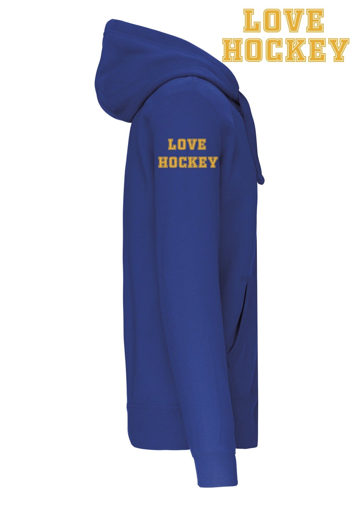 "HOCKEY SWEATER HOODY MEN" met lange rits en naam + EIGEN RUG NUMMER art. K454