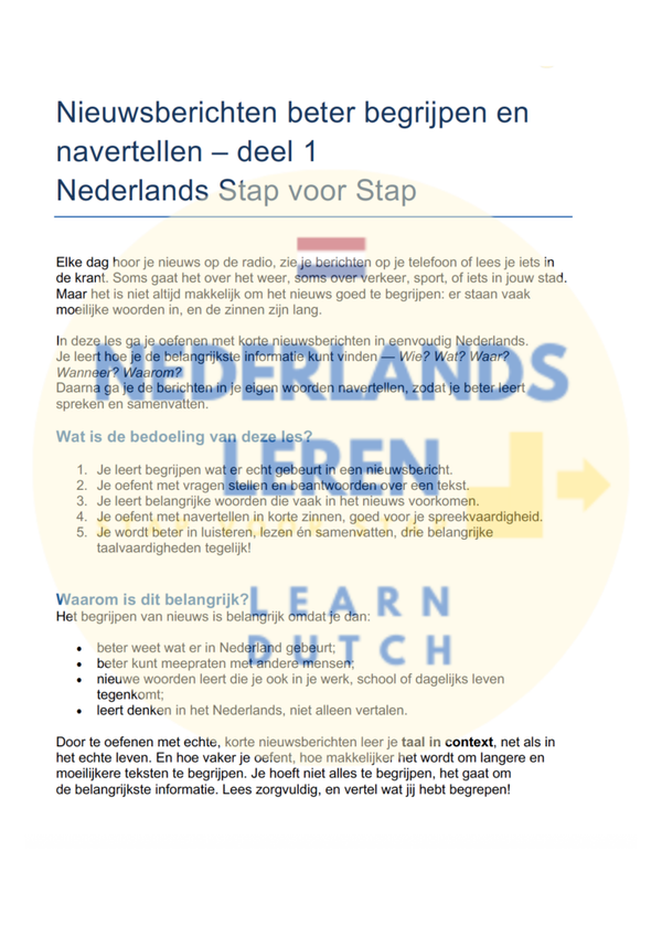 Nieuwsberichten leren begrijpen 1
