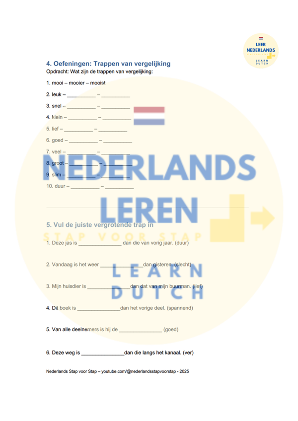 Oefenblad Trappen van vergelijking