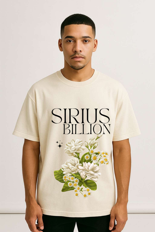 T-SHIRT BEIGE OVERSIZE LOGO SIRIUS BILLION EN NOIR