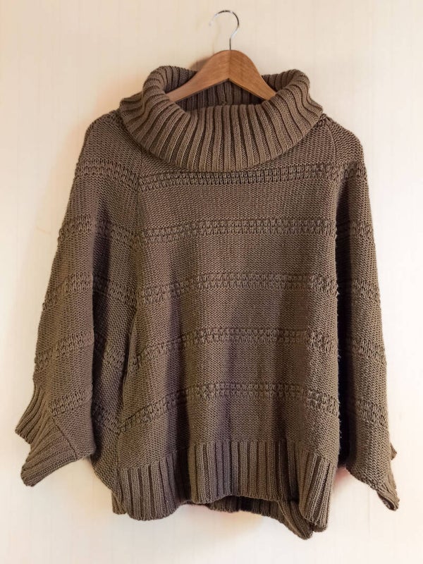 Pull & Bear oversized neulepaita, ruskea poolokaulus, akryyli, Made in Spain #VUPV