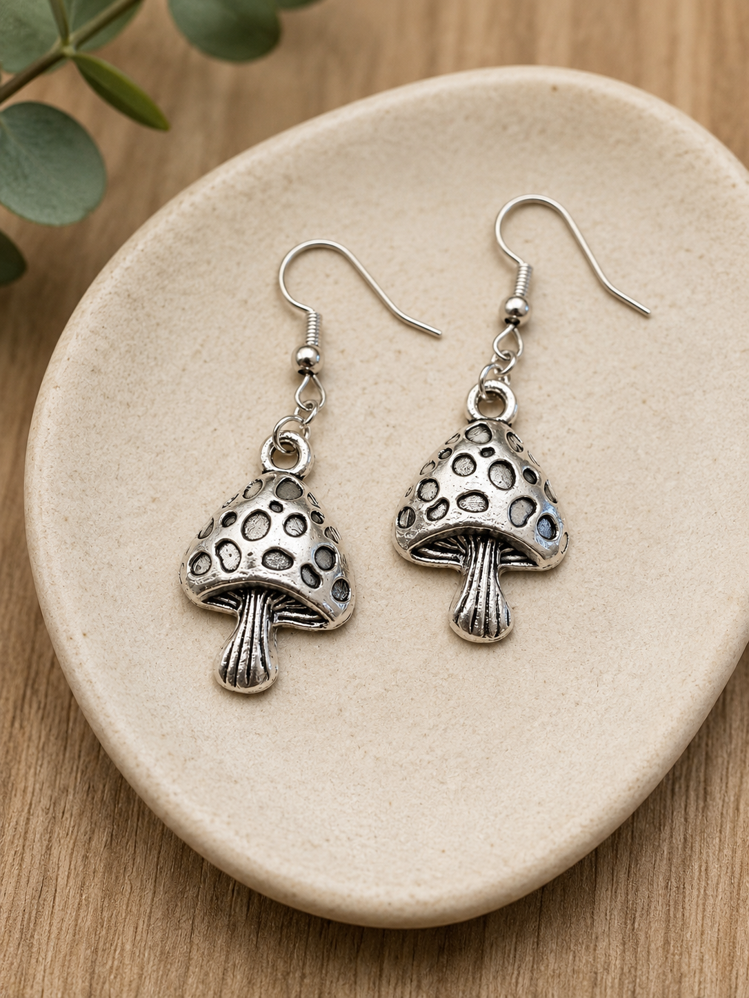 Boucles d’oreilles Champignon Argenté  Bijou Bohème Féerique Original
