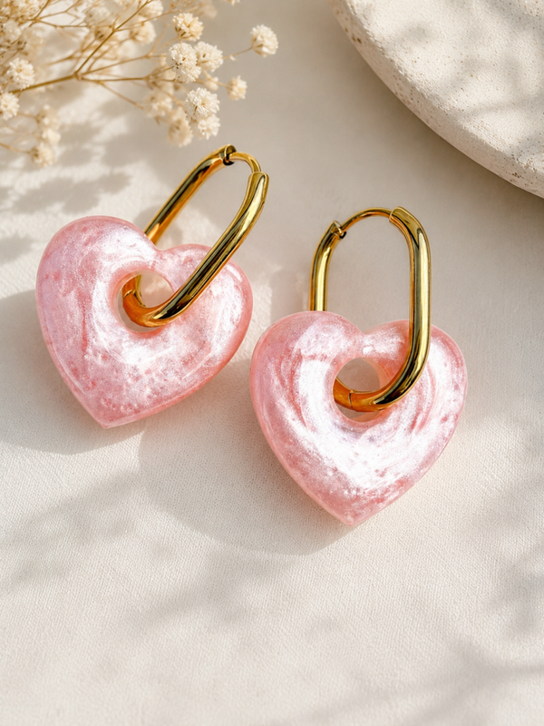 Boucles d’oreilles Coeur Nacré Rose