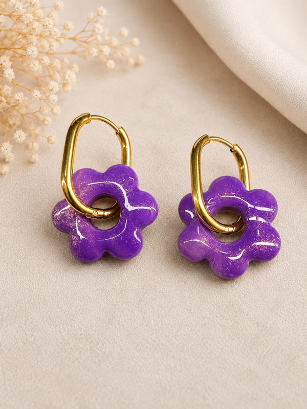 Boucles d’oreilles petites pampilles fleurs violettes
