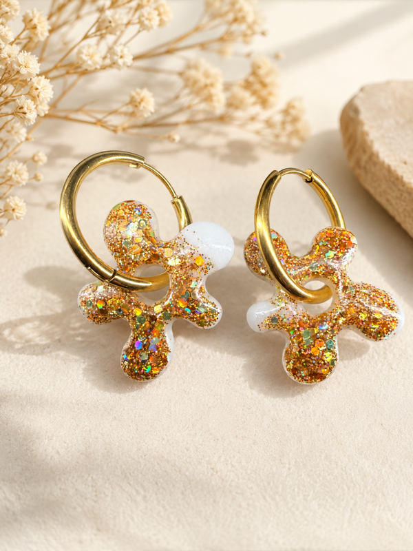 Boucles d’oreilles pampilles Fleur Abstraite Scintillante