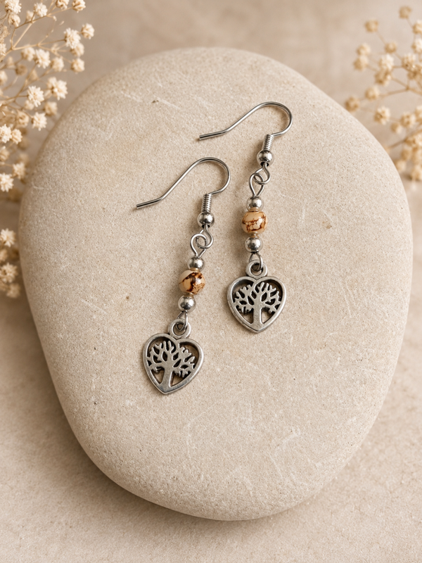 Boucles d’oreilles Arbre de Vie – Perles en verre et acier inoxydable