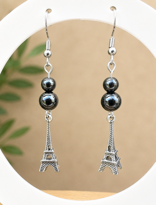 Boucles d’oreilles Tour Eiffel Paris et perles
