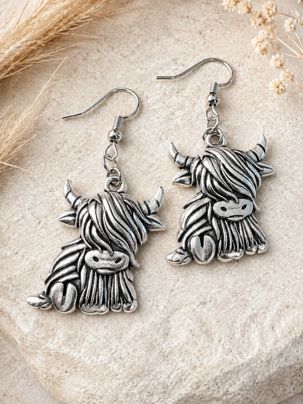 Boucles d’oreilles Vache Highland en acier inoxydable