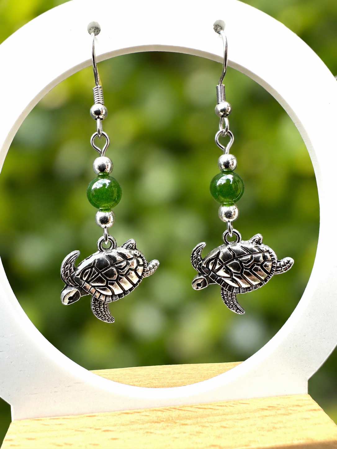 Boucles d’oreilles Tortue et perle de Jade