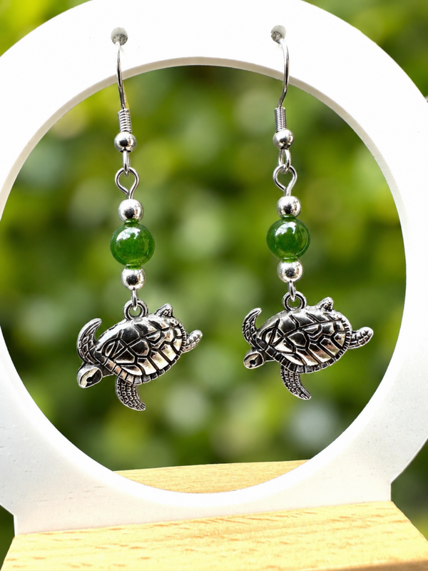 Boucles d’oreilles Tortue et perle de Jade