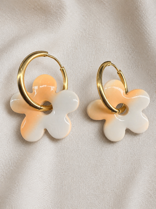 Boucles d’oreilles pampilles Fleur Pêche & Ivoire