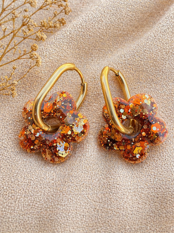 Boucles d’oreilles fleurs scintillantes ambre