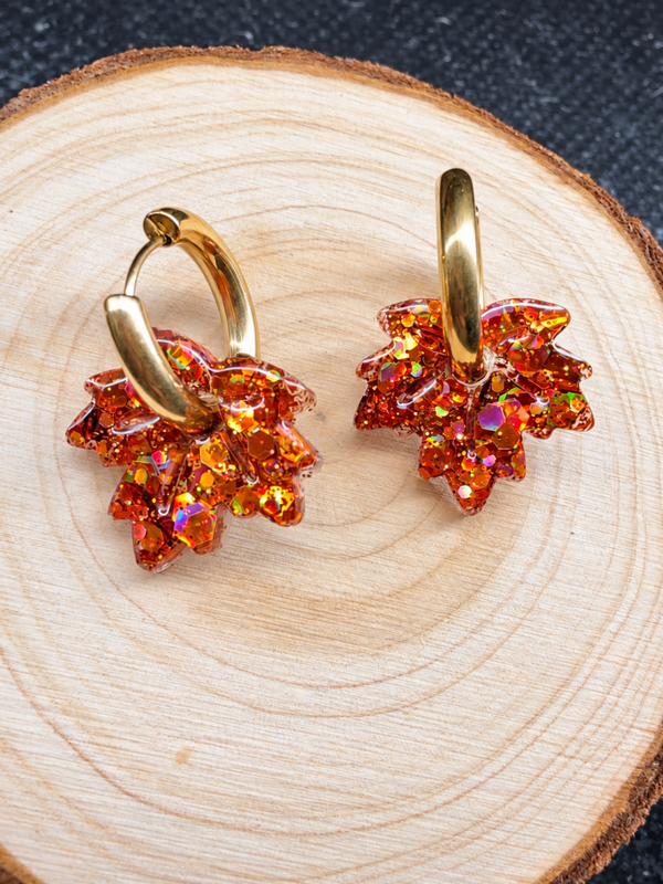 Boucles d’oreilles Pampilles automnales orange cuivré à paillettes holographiques