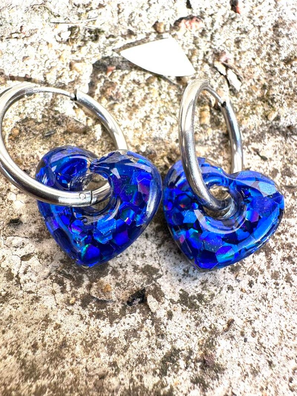 Pampilles cœur mignon bleu paillettes