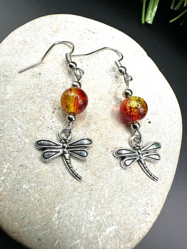 Boucles d’oreilles Libellule et sa perle d automne