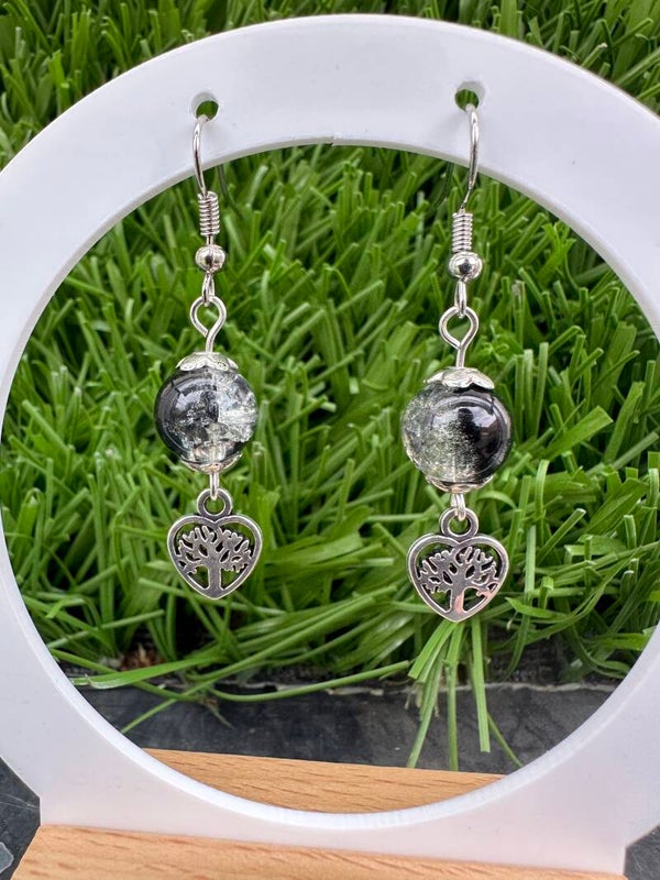Boucles d’oreilles cœur arbre du savoir et sa perle