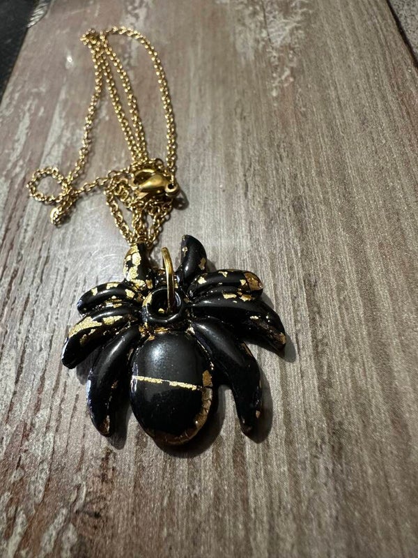 Collier Araignée Noire et Or Halloween