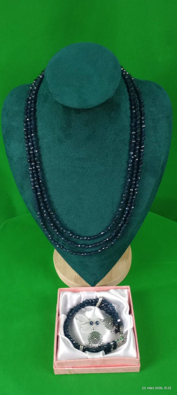 Set von Kette, Armband und Öhringen Saphir, Naturstein