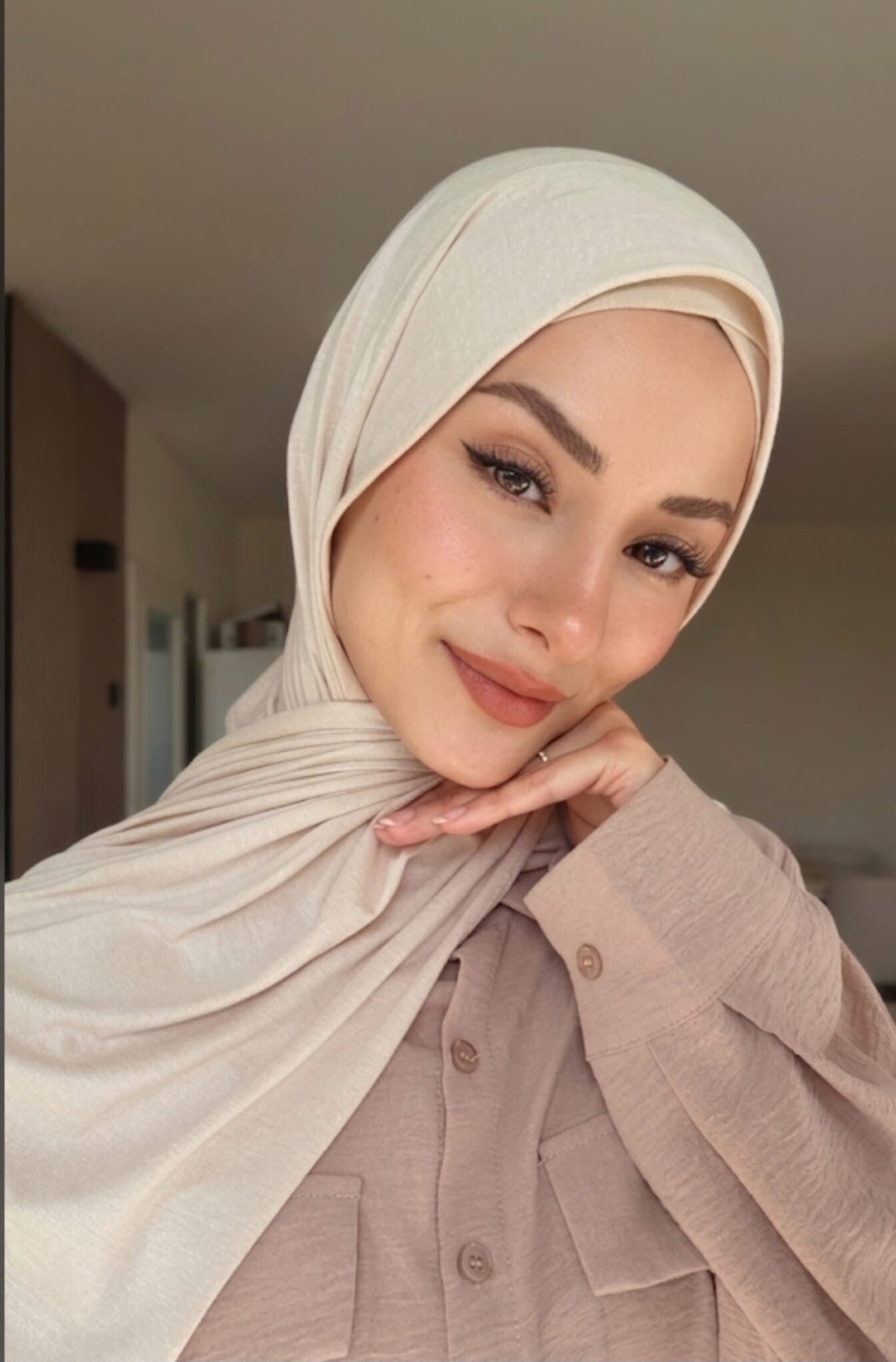 Premium Jersey Hoofddoek – Beige / Zand