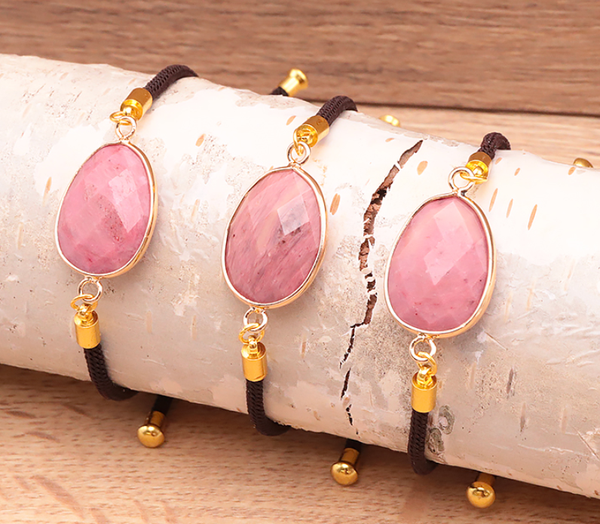 🌸 Bracelet Cordon en Rhodonite – Bijou Réglable