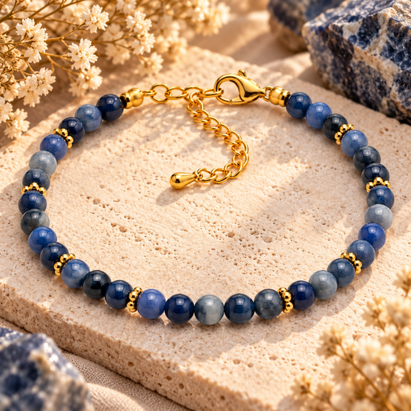🌌 Nuit Céleste – Bracelet en Sodalite et Doré
