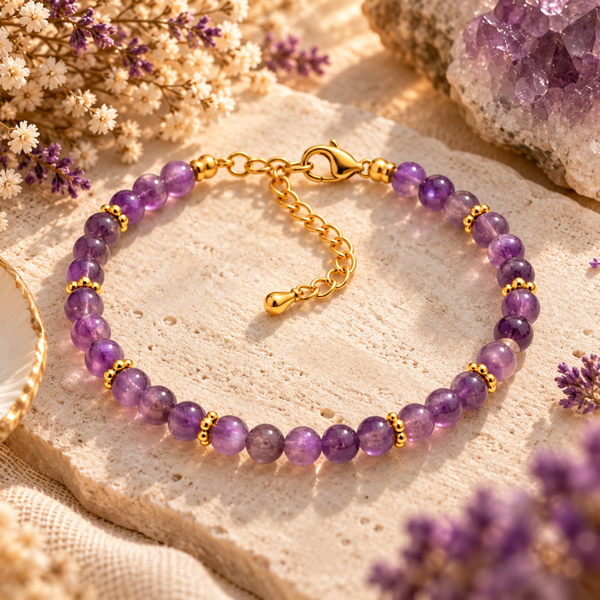 💜 Éclat d’Améthyste – Bracelet en Améthyste et Acier Doré