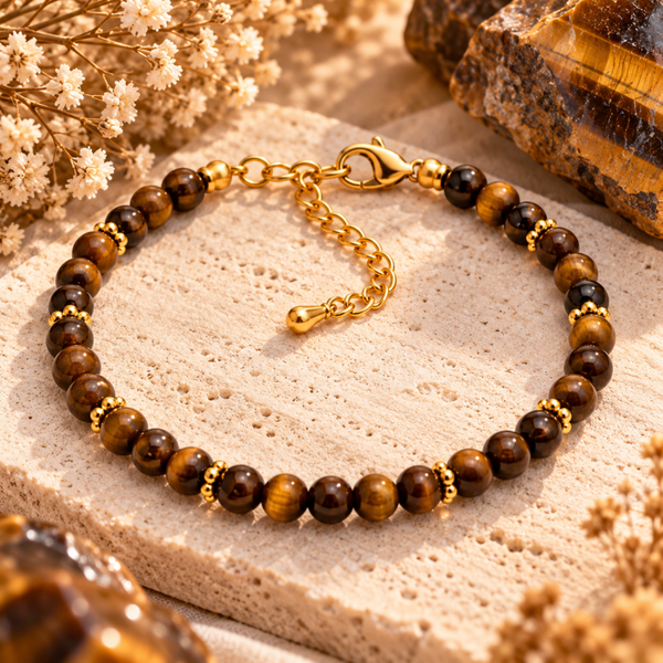 ☀️ Soleil d’Ambre – Bracelet en Œil de Tigre et Doré