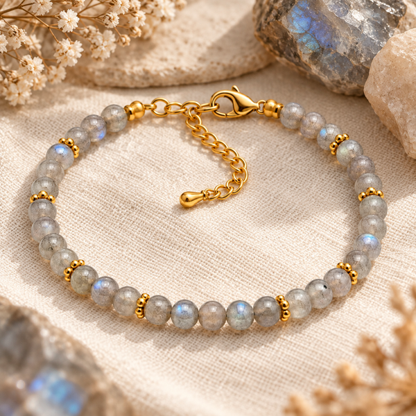 🌙 Reflets de Lune – Bracelet en Labradorite et Doré