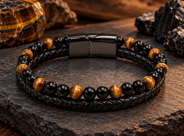 🖤 Instinct Sauvage – Bracelet Homme en Œil de Tigre et Onyx Noir