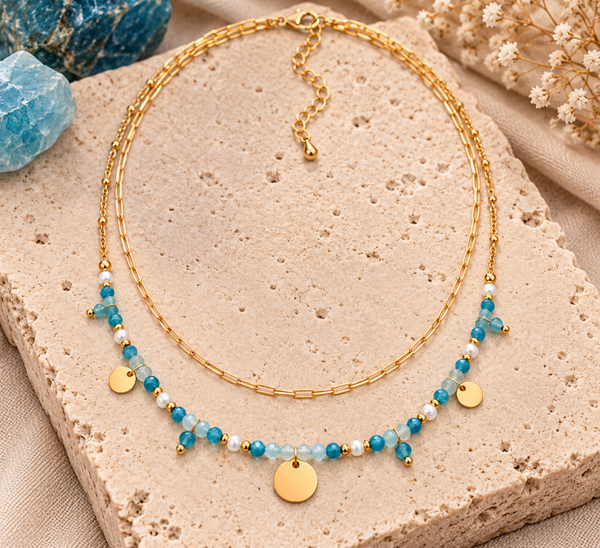 💙 Lagon Céleste – Collier en Apatite Bleue et Aigue-Marine