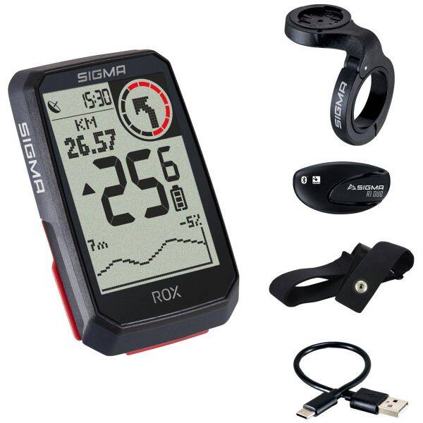 GPS Fietscomputer Sigma ROX 4.0 GPS HR set met overclamp Butler stuurhouder - zwart