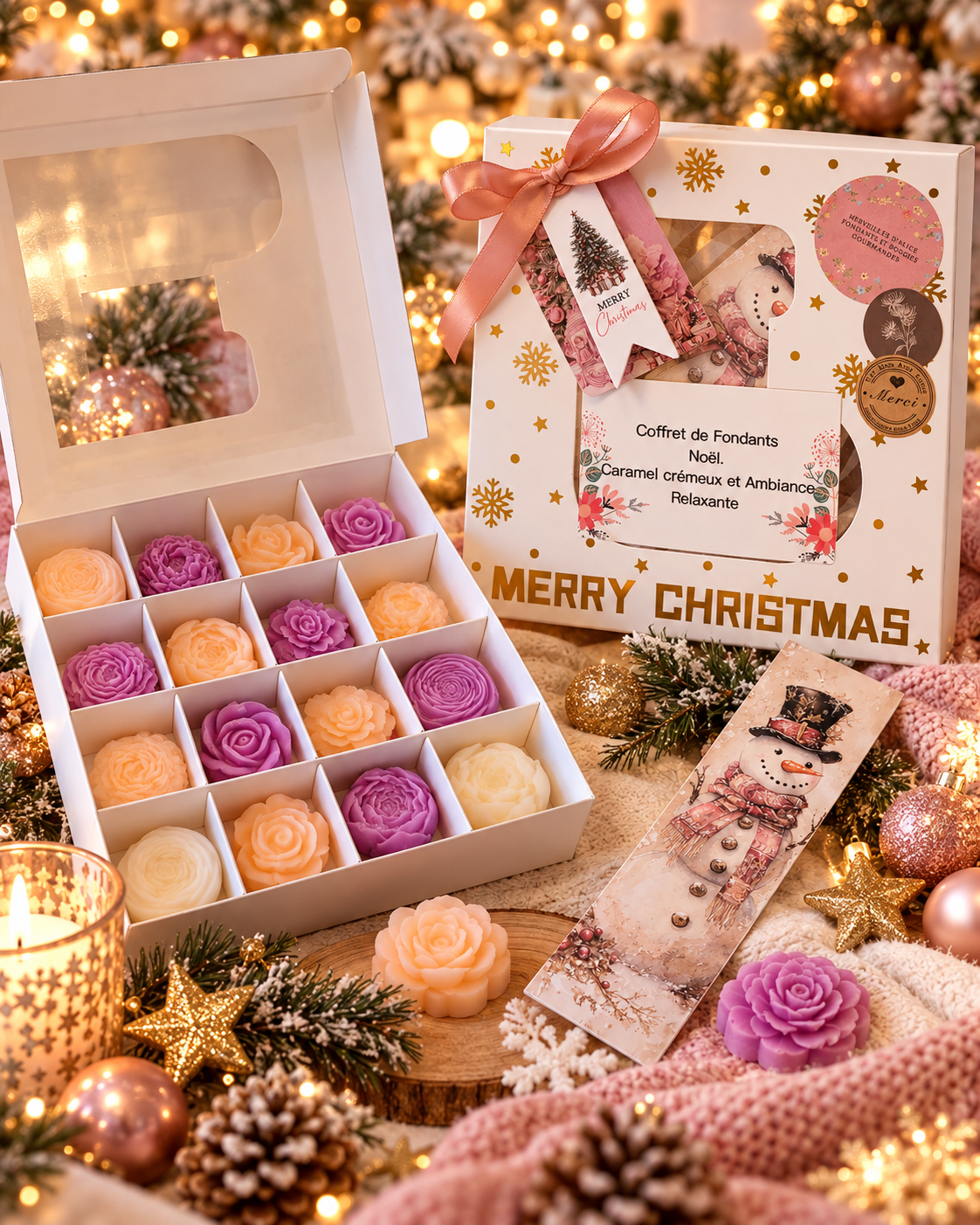 🎄✨ COFFRET DE NOËL – 16 FONDANTS PARFUMÉS FLEURIS 🌸🎁