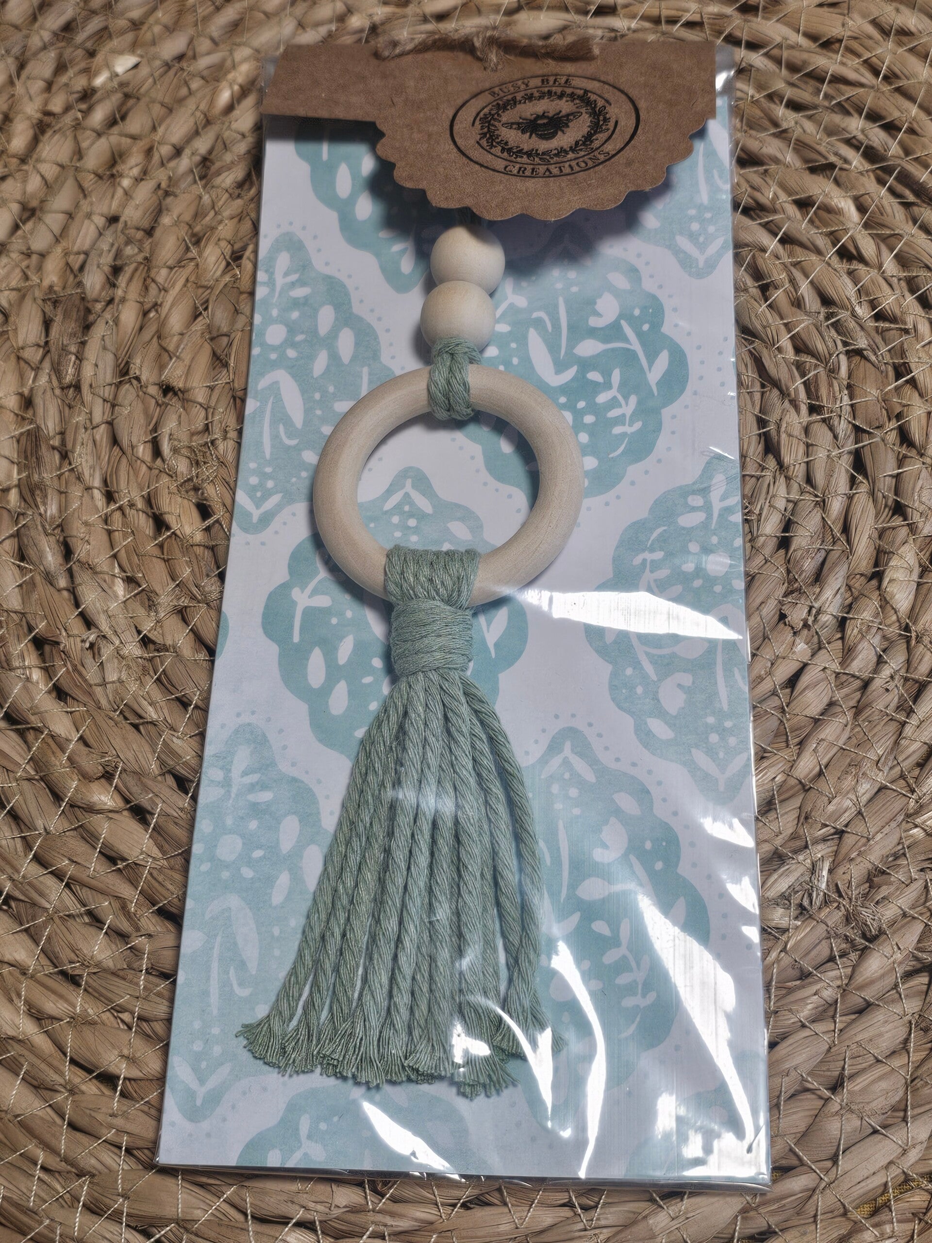 Macrame Car Mirror hanger teal