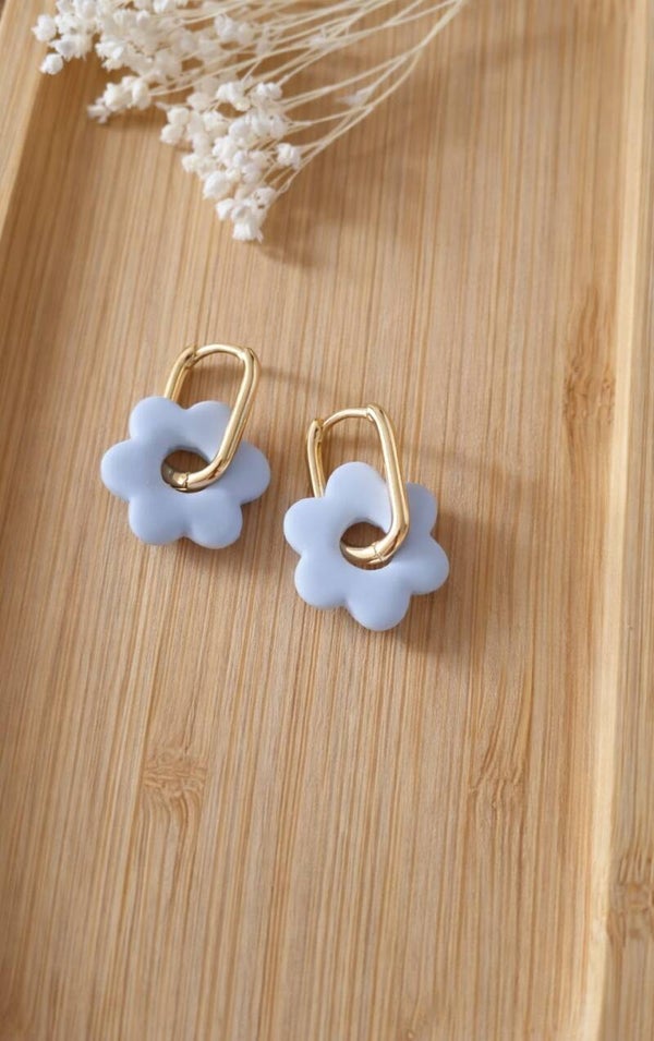 Blue Flower Hoops
