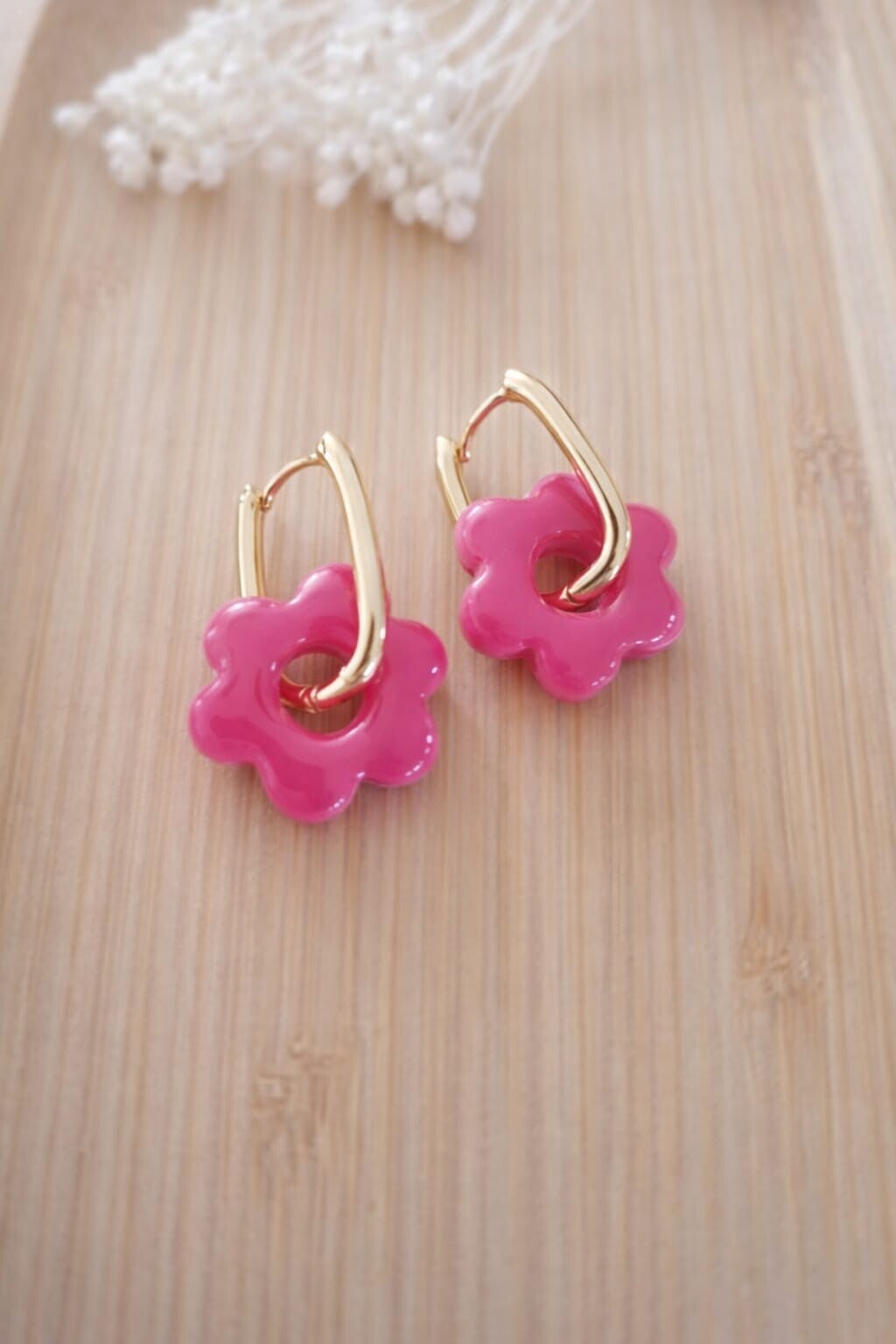 Magenta Flower Hoops